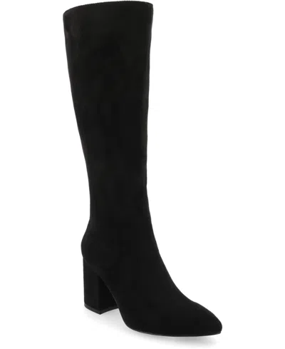 Journee Collection Women's Ameylia Wide Width Block Heel Knee High Boots In Black Micro