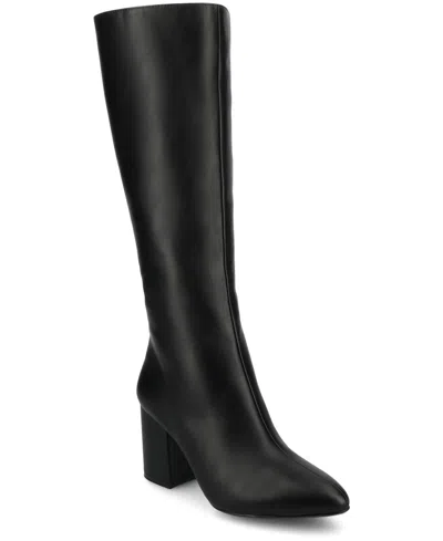 Journee Collection Women's Ameylia Wide Width Block Heel Knee High Boots In Black Smooth