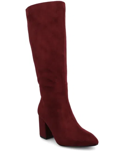 Journee Collection Women's Ameylia Wide Width Block Heel Knee High Boots In Burgundy