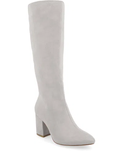 Journee Collection Women's Ameylia Wide Width Block Heel Knee High Boots In Gray Micro