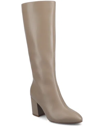 Journee Collection Women's Ameylia Wide Width Block Heel Knee High Boots In Taupe Smooth
