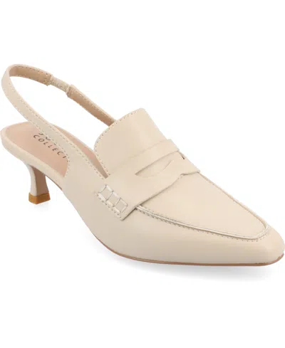 Journee Collection Women's Amory Tailored Kitten Heel Slingback Pumps In Beige