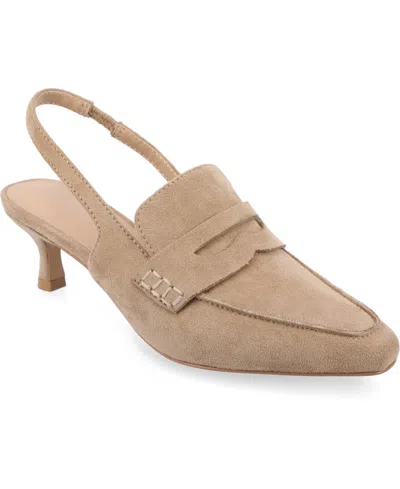 Journee Collection Women's Amory Tailored Kitten Heel Slingback Pumps In Taupe