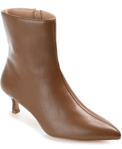 Journee Collection Women's Arely Kitten Heel Pointed Toe Dress Booties In Brown