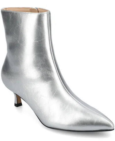 Journee Collection Women's Arely Kitten Heel Pointed Toe Dress Booties In Silver