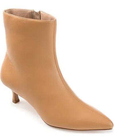 Journee Collection Women's Arely Kitten Heel Pointed Toe Dress Booties In Tan