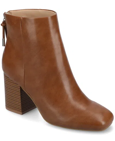 Journee Collection Women's Audrina Stacked Heel Dress Booties In Cognac