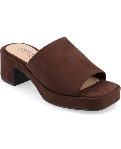 Journee Collection Women's Bessa Slip On Platform Sandals In Brown