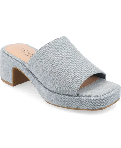 Journee Collection Women's Bessa Slip On Platform Sandals In Light Denim