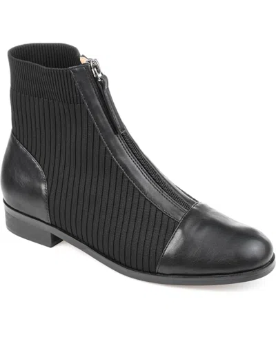 Journee Collection Women's Bexlie Front Zip Knit Ankle Booties In Black