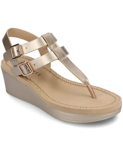Journee Collection Women's Bianca Double Buckle Platform Wedge Sandals In Gold