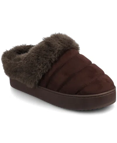 Journee Collection Women's Blair Round Toe Quilted Clog Slippers In Brown