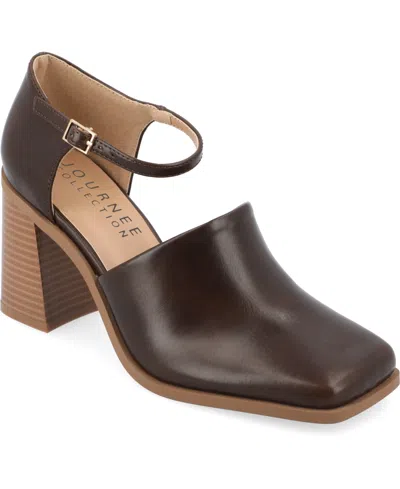 Journee Collection Women's Bobby Block Heel Square Toe Pumps In Brown