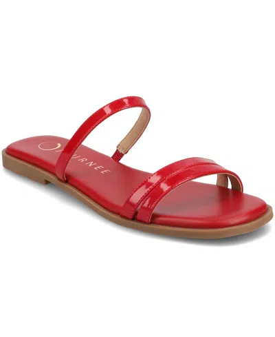 Journee Collection Women's Brisa Multi Strap Slip On Flat Sandals In Patent,red