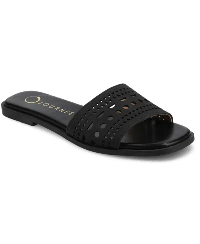 JOURNEE COLLECTION WOMEN'S BRODIE PERFORATED SLIDE FLAT SANDALS
