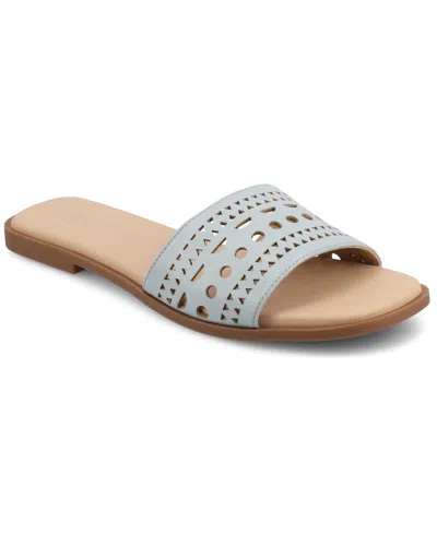 JOURNEE COLLECTION WOMEN'S BRODIE PERFORATED SLIDE FLAT SANDALS
