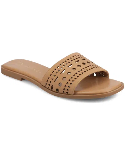 JOURNEE COLLECTION WOMEN'S BRODIE PERFORATED SLIDE FLAT SANDALS