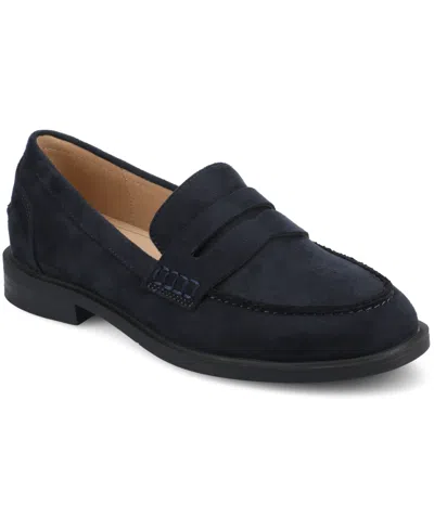 Journee Collection Women's Brooks Block Heel Comfort Penny Loafers In Blue