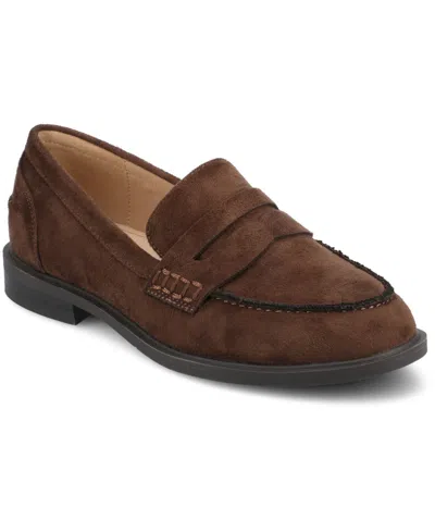 Journee Collection Women's Brooks Block Heel Comfort Penny Loafers In Brown