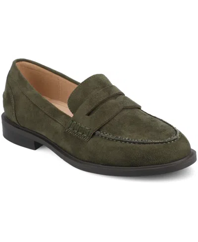 Journee Collection Women's Brooks Block Heel Comfort Penny Loafers In Green