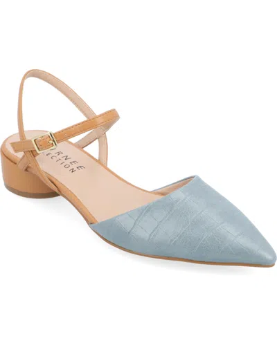 Journee Collection Women's Brynn Block Heel Pointed Toe Flats In Blue  Tan