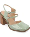 Journee Collection Women's Caisey Double Strap Square Toe Block Heel Pumps In Sage Patent