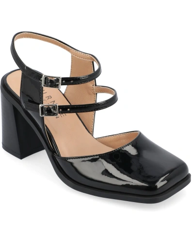 Journee Collection Women's Caisey Tru Comfort Block Heel Pumps In Patent,black
