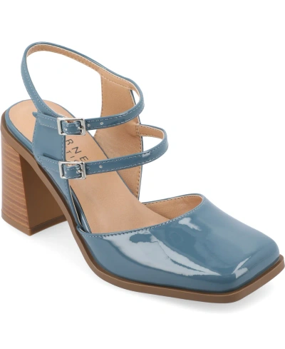 Journee Collection Women's Caisey Tru Comfort Block Heel Pumps In Patent/ Blue