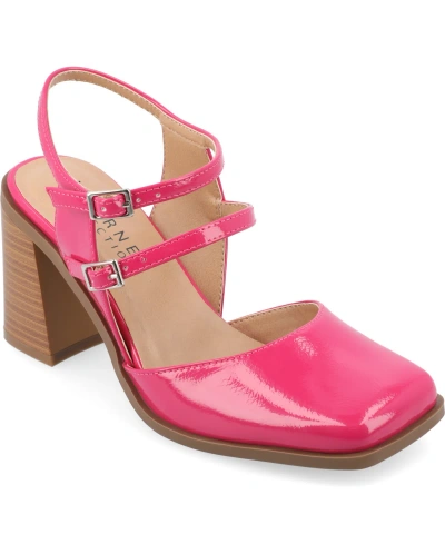 Journee Collection Women's Caisey Tru Comfort Block Heel Pumps In Patent,pink