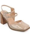 Journee Collection Women's Caisey Double Strap Square Toe Block Heel Pumps In Taupe Patent