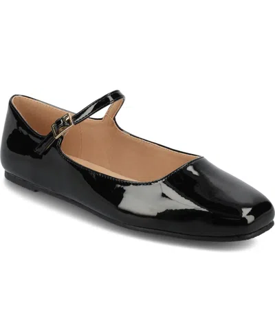 Journee Collection Women's Carrie Square Toe Mary Jane Flats In Black Patent