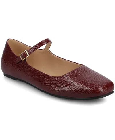 Journee Collection Women's Carrie Square Toe Mary Jane Flats In Burgundy