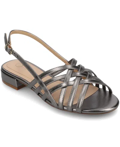 Journee Collection Women's Cassandra Woven Slingback Flat Sandals In Pewter
