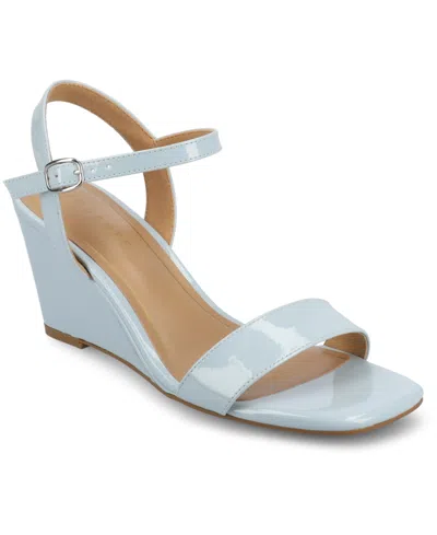 Journee Collection Women's Clayr Ankle Strap Wedge Sandals In Blue Patent
