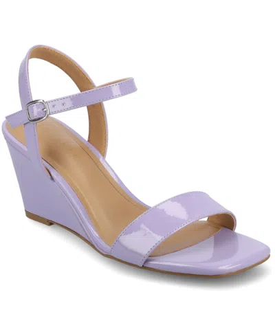 Journee Collection Women's Clayr Ankle Strap Wedge Sandals In Lilac Patent