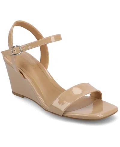 Journee Collection Women's Clayr Ankle Strap Wedge Sandals In Nude Patent