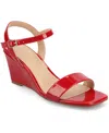 Journee Collection Women's Clayr Ankle Strap Wedge Sandals In Red Patent