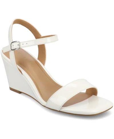 Journee Collection Women's Clayr Ankle Strap Wedge Sandals In White Patent