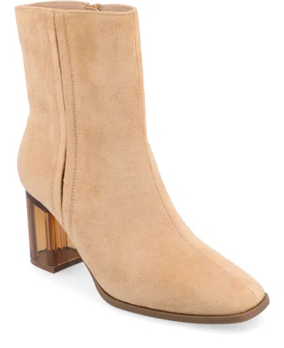 Journee Collection Women's Clearie Tru Comfort Foam Transparent Block Heel Square Toe Boot In Tan
