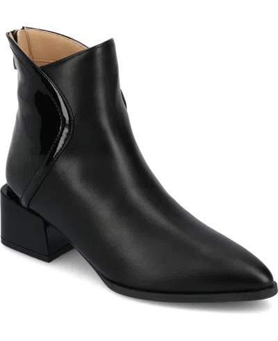Journee Collection Women's Consuello Two Tone Pointed Toe Block Heel Booties In Patent,black