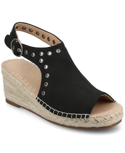 Journee Collection Women's Crisie Peep Toe Espadrille Wedge Sandals In Black