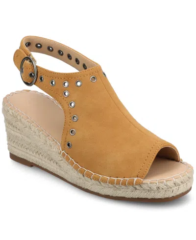 Journee Collection Women's Crisie Peep Toe Espadrille Wedge Sandals In Cognac