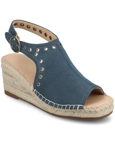 Journee Collection Women's Crisie Peep Toe Espadrille Wedge Sandals In Navy