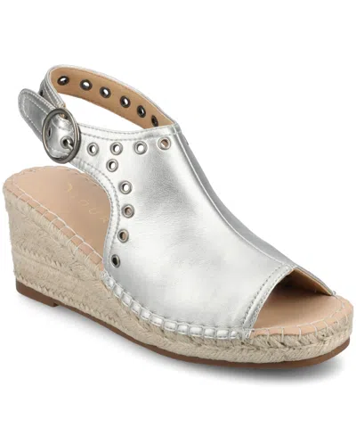 Journee Collection Women's Crisie Peep Toe Espadrille Wedge Sandals In Silver