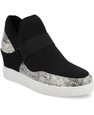 Journee Collection Journee Womens Damari High Top Stretch Wedge Sneaker In Black