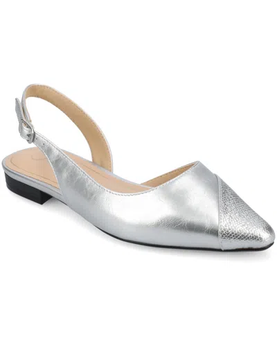 Journee Collection Women's Daphnne Pointed Toe Slingback Flats In Silver