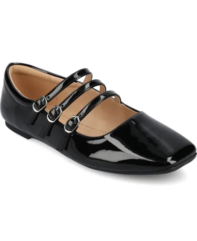 Journee Collection Women's Darlin Multi Strap Mary Jane Square Toe Flats In Black Patent