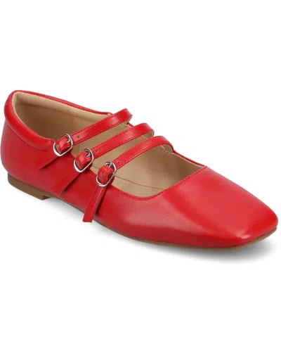 Journee Collection Women's Darlin Multi Strap Mary Jane Square Toe Flats In Red