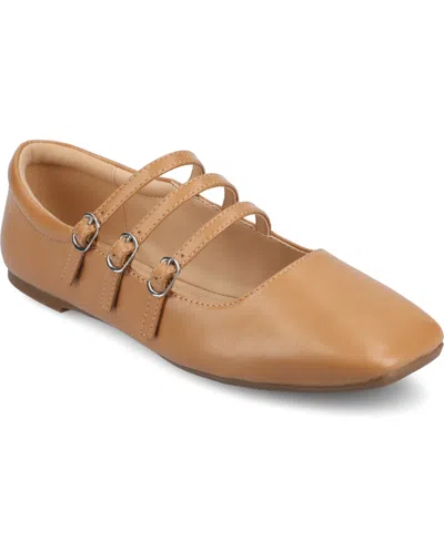 Journee Collection Women's Darlin Multi Strap Mary Jane Square Toe Flats In Tan