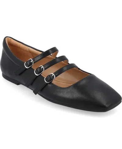 Journee Collection Women's Darlin Multi Strap Mary Jane Square Toe Flats In Black
